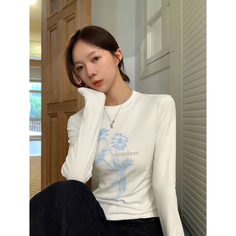 Vapetix S-XL No-exposure waist #New long-sleeved T-shirt, slim-fit base layer with a designer touch, niche and v - 图片 3