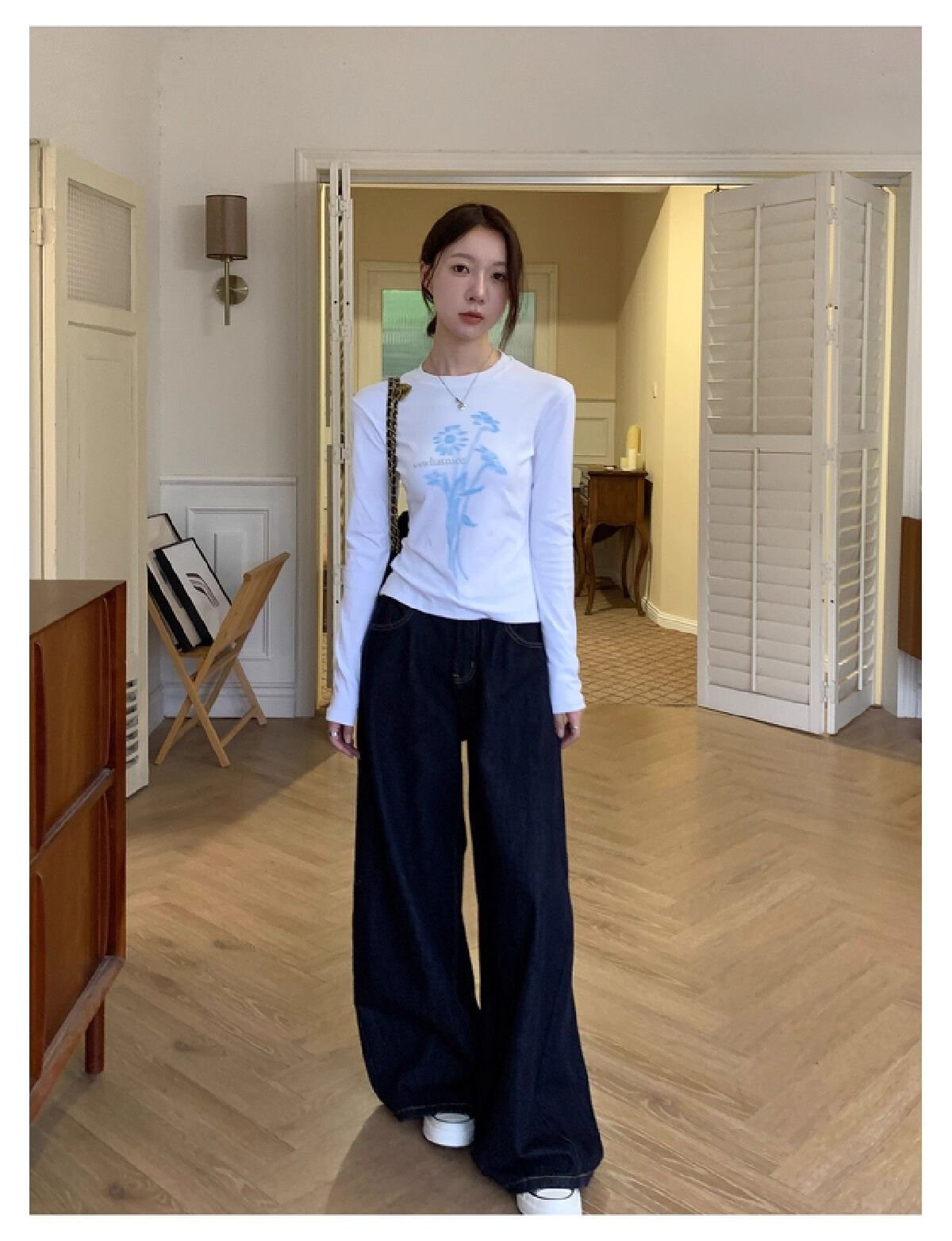 Vapetix S-XL No-exposure waist #New long-sleeved T-shirt, slim-fit base layer with a designer touch, niche and v - 图片 4