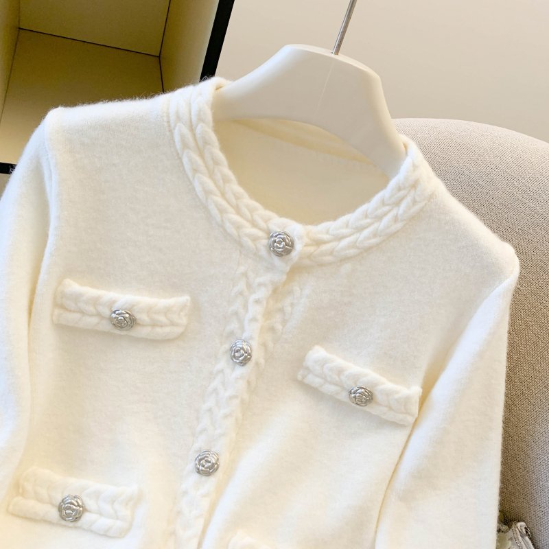 Vapetix Free Size-Free Size 2026 Spring New Qianjin Little Chanel Style Camellia Crochet Knit Cardigan Sweater Woman Fashion Ou - 图片 8