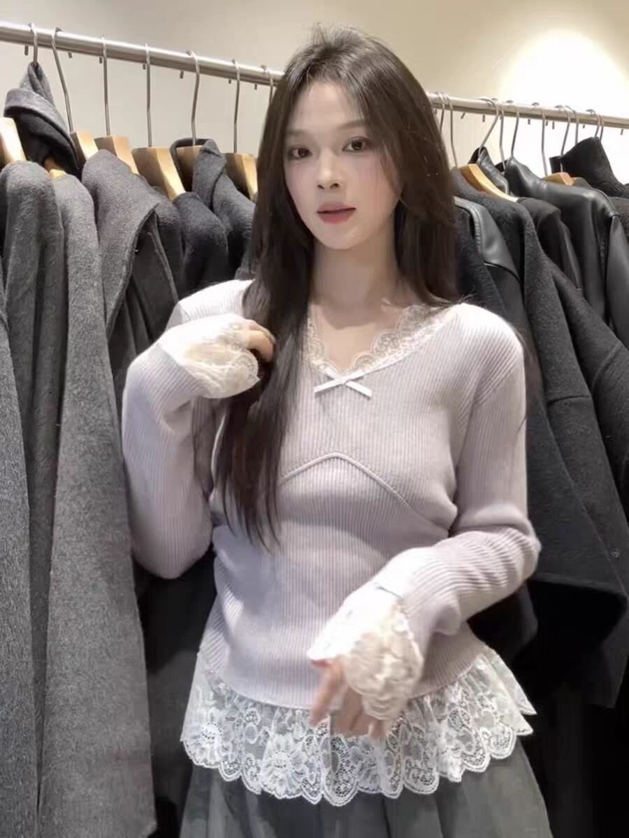 Vapetix S-XL Autumn/Winter New Arrival Atmospheric Purple Two-Piece Long-Sleeve Women's Design-Savvy Colorblock - 图片 3