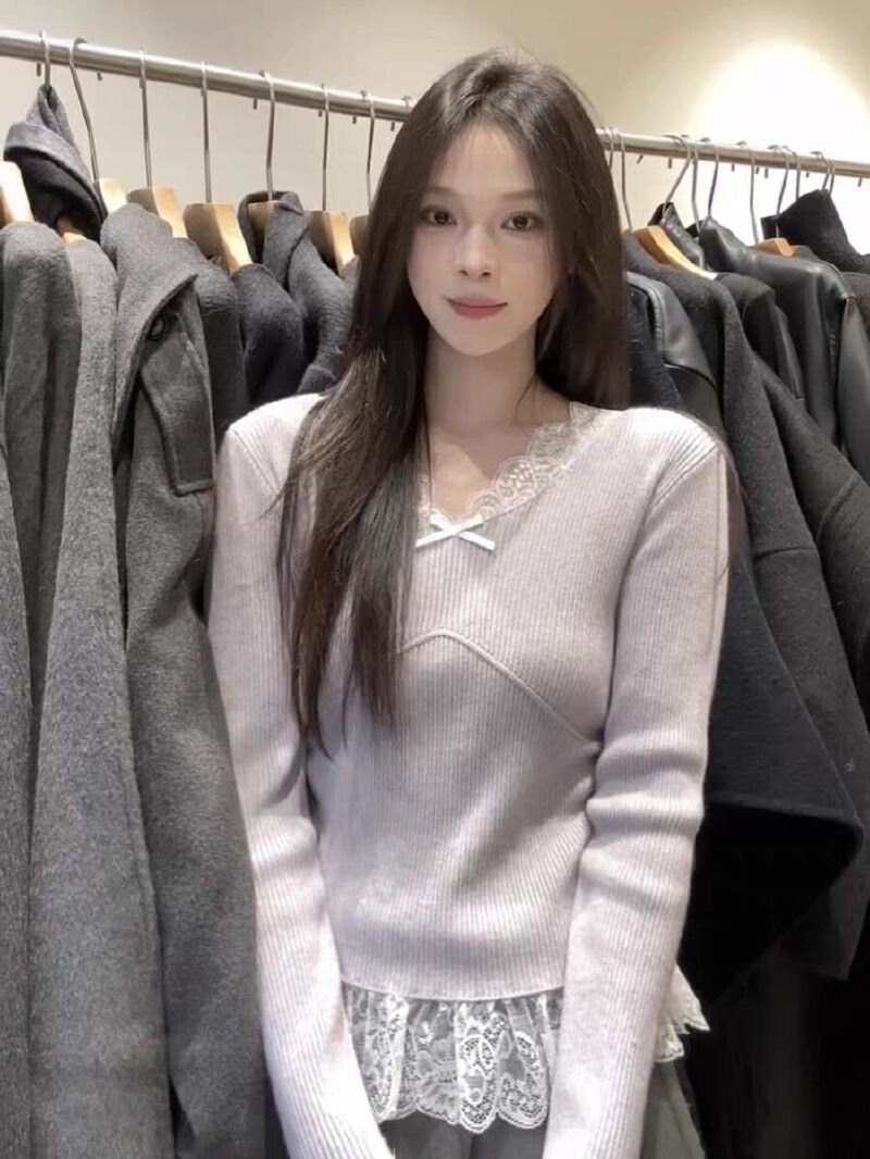 Vapetix S-XL Autumn/Winter New Arrival Atmospheric Purple Two-Piece Long-Sleeve Women's Design-Savvy Colorblock - 图片 4