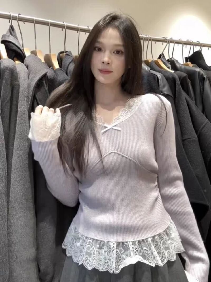 Vapetix S-XL Autumn/Winter New Arrival Atmospheric Purple Two-Piece Long-Sleeve Women's Design-Savvy Colorblock - 图片 5