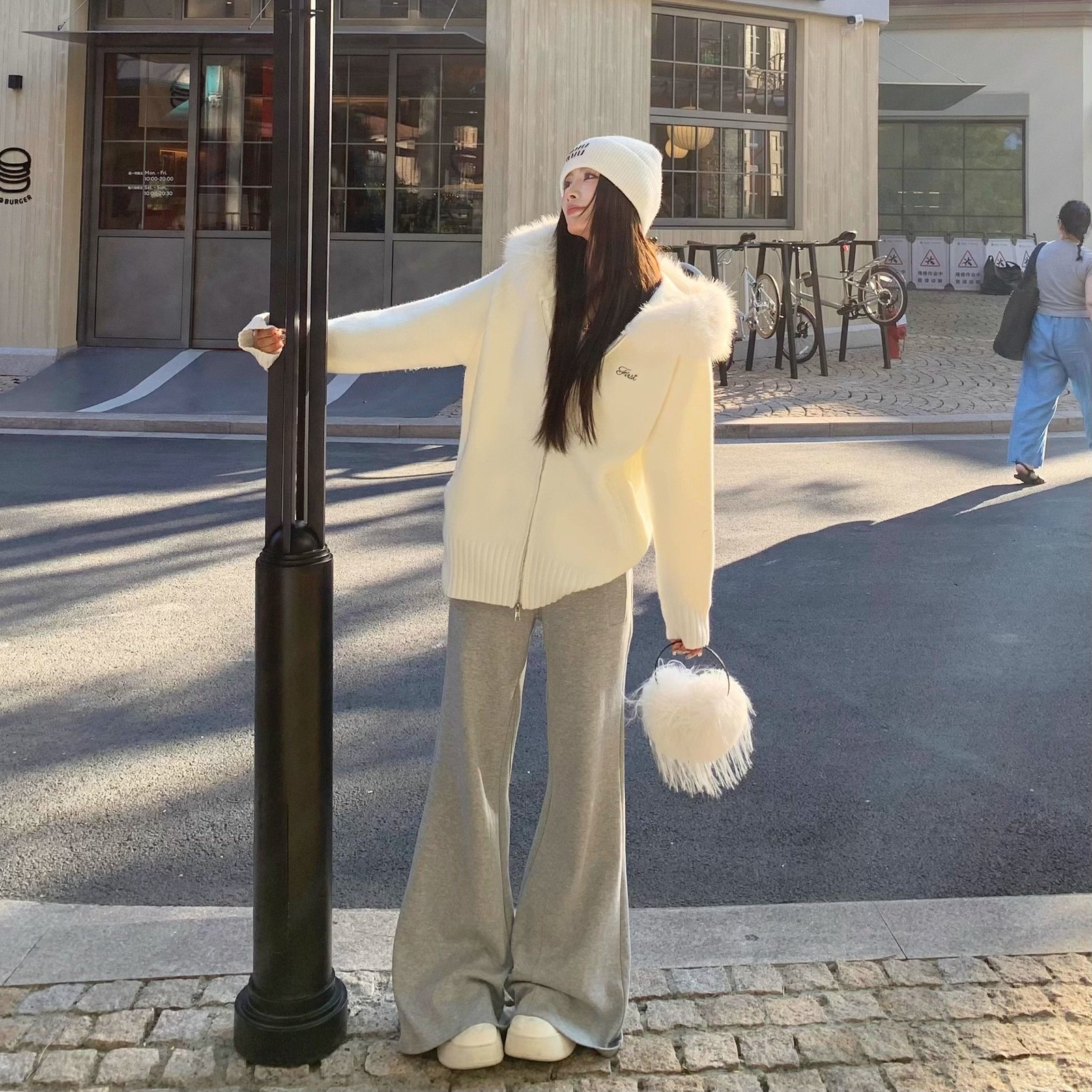 Vapetix S-2XL Grey Micro-Bootcut Women's 2025 Autumn/Winter New Korean Style Wide Leg Fleece Lined Thick Sports C - 图片 4