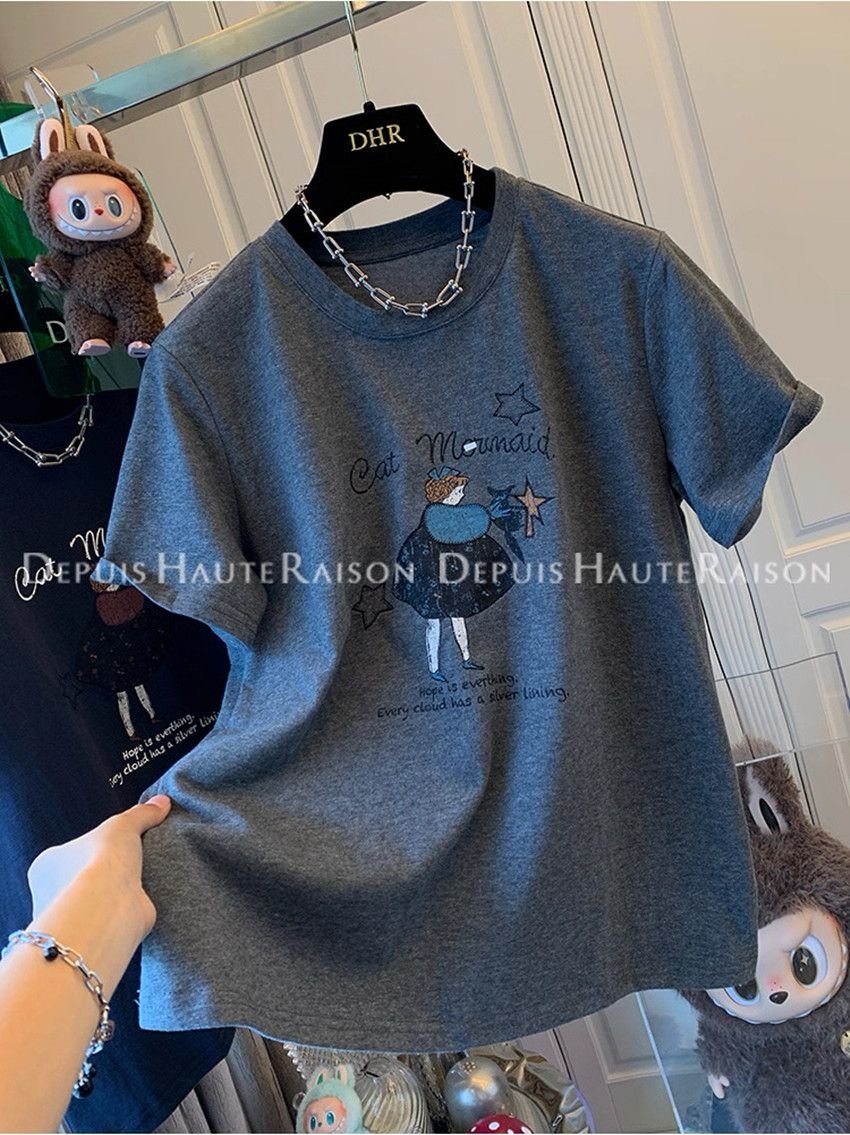 Vapetix M-3XL Unique American-style retro age-reducing girls' short-sleeved T-shirt base layer loose casual inner - 图片 5