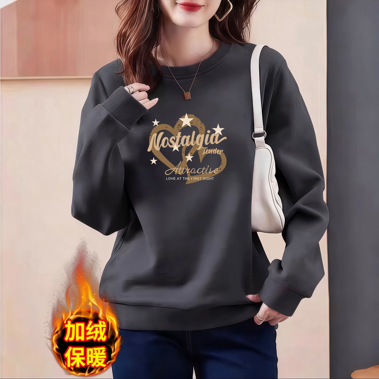 Vapetix M【Recommended weight: 90-105 lbs】-5XL 【Suggested 180-200 lbs】 Women's oversized, hoodless, long-sleeved, warm and fuzzy sweatshirt in a slimming, stylish smoke g - 图片 2