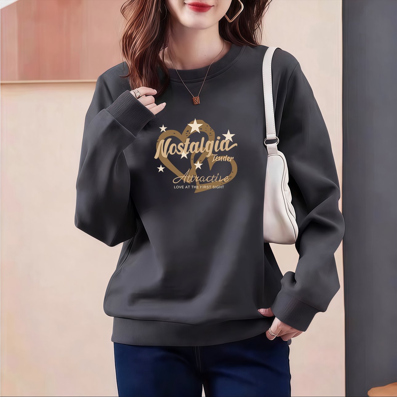 Vapetix M【Recommended weight: 90-105 lbs】-5XL 【Suggested 180-200 lbs】 Women's oversized, hoodless, long-sleeved, warm and fuzzy sweatshirt in a slimming, stylish smoke g - 图片 4