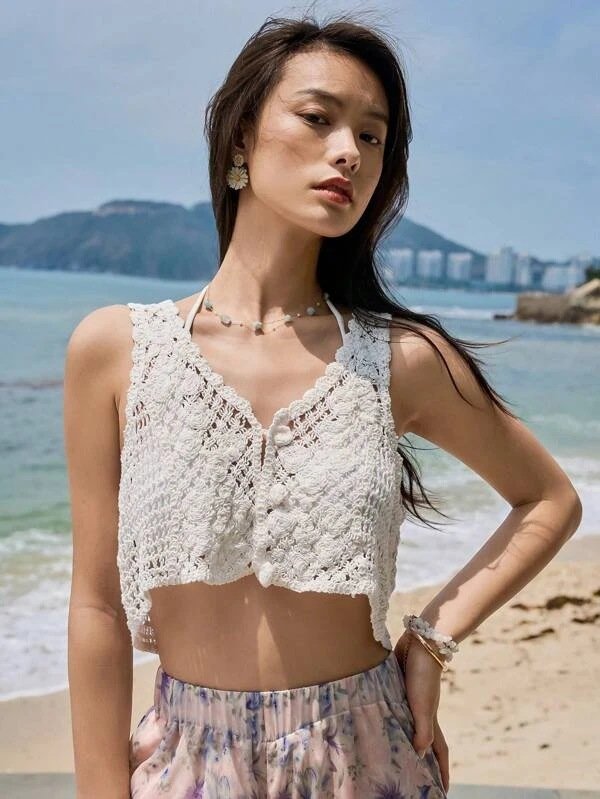 Vapetix S-L New foreign trade product: Crocheted hollow-back vest top for Amazon, eBay, and AliExpress - 图片 6