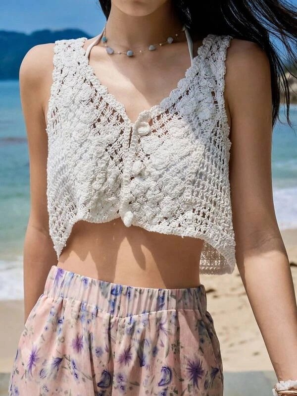 Vapetix S-L New foreign trade product: Crocheted hollow-back vest top for Amazon, eBay, and AliExpress - 图片 7