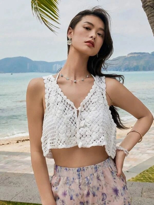 Vapetix S-L New foreign trade product: Crocheted hollow-back vest top for Amazon, eBay, and AliExpress - 图片 8