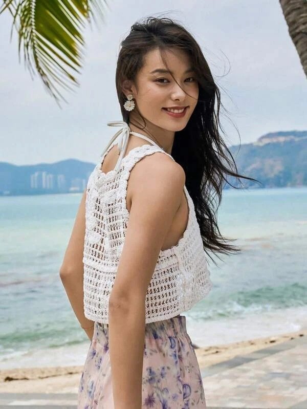 Vapetix S-L New foreign trade product: Crocheted hollow-back vest top for Amazon, eBay, and AliExpress - 图片 9