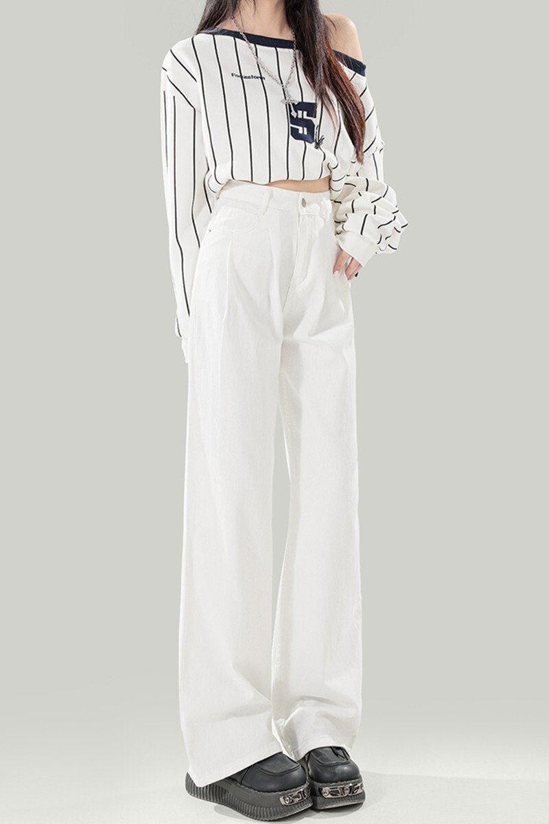 Vapetix XS-2XL Women's High-Waisted White Jeans with a Slimming Design for 2026 Spring and Summer, Featuring Pleat - 图片 7