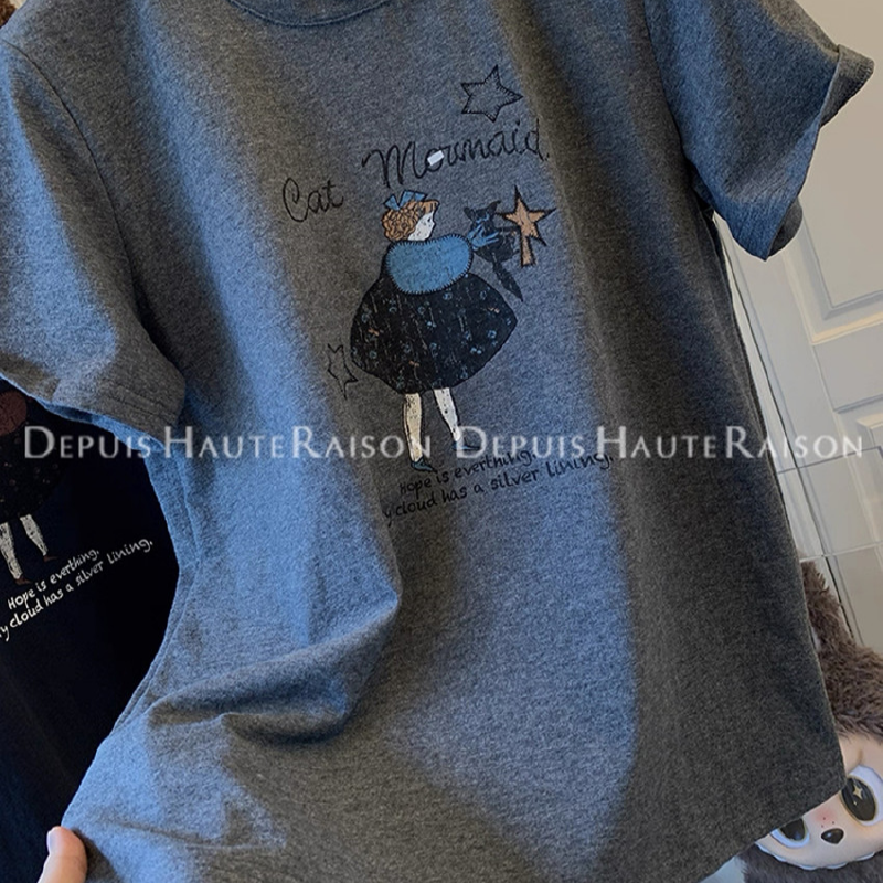 Vapetix M-3XL Unique American-style retro age-reducing girls' short-sleeved T-shirt base layer loose casual inner - 图片 6