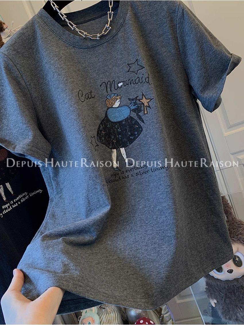 Vapetix M-3XL Unique American-style retro age-reducing girls' short-sleeved T-shirt base layer loose casual inner - 图片 7