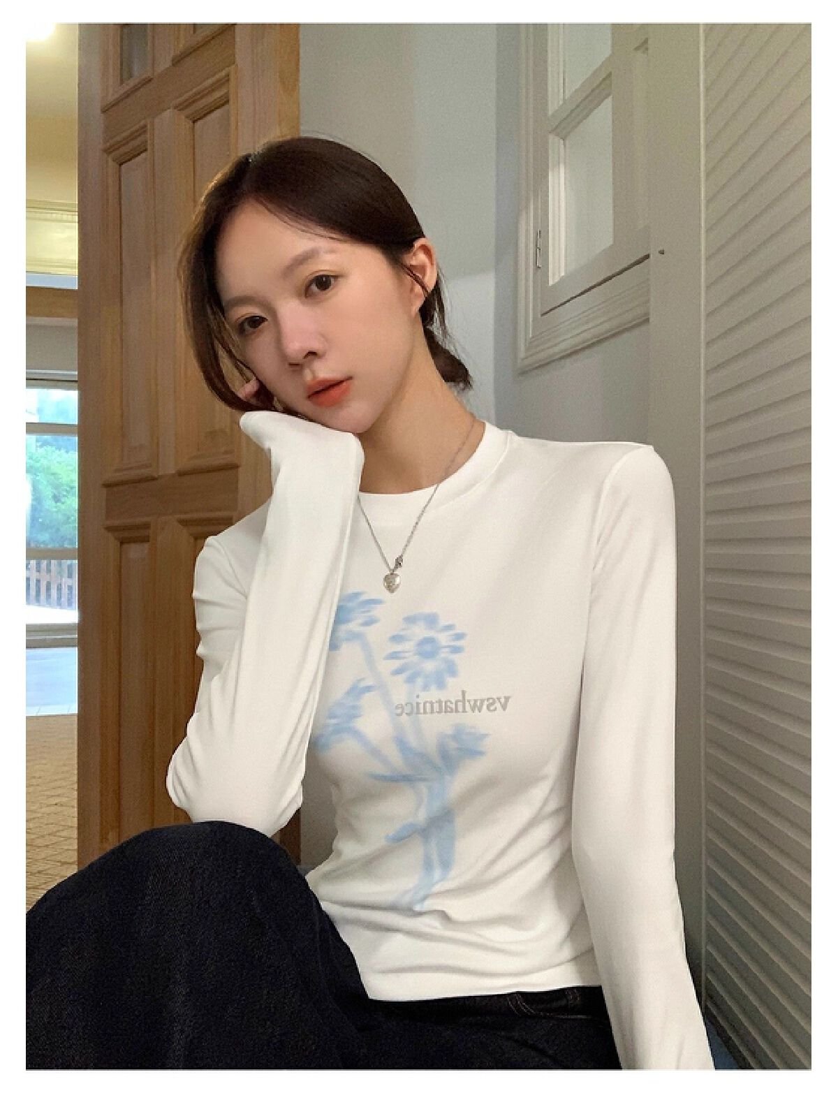 Vapetix S-XL No-exposure waist #New long-sleeved T-shirt, slim-fit base layer with a designer touch, niche and v - 图片 7