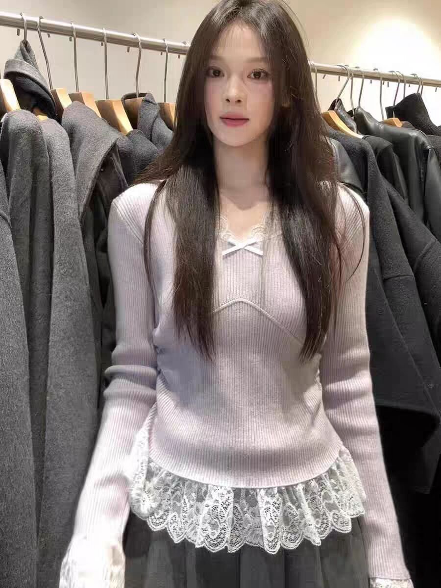 Vapetix S-XL Autumn/Winter New Arrival Atmospheric Purple Two-Piece Long-Sleeve Women's Design-Savvy Colorblock - 图片 6