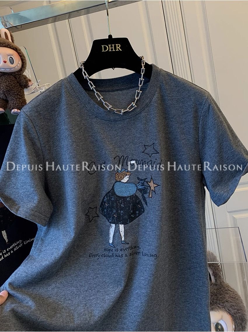 Vapetix M-3XL Unique American-style retro age-reducing girls' short-sleeved T-shirt base layer loose casual inner - 图片 8