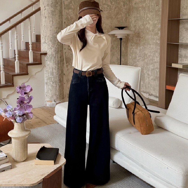 Vapetix S-XL Spring and Autumn New Korean Style American Style Plain Color Bunny Ears Half High Collar Long Slee - 图片 8