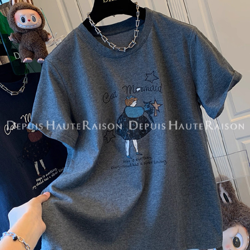 Vapetix M-3XL Unique American-style retro age-reducing girls' short-sleeved T-shirt base layer loose casual inner - 图片 9