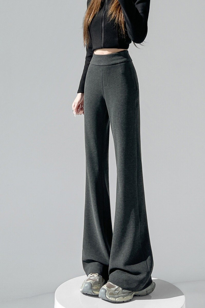 Vapetix S-2XL Photographed 2025 Autumn/Winter New Fleece-Lined Micro-Platform Pants Acrylic Wool High-Waisted Str - 图片 7