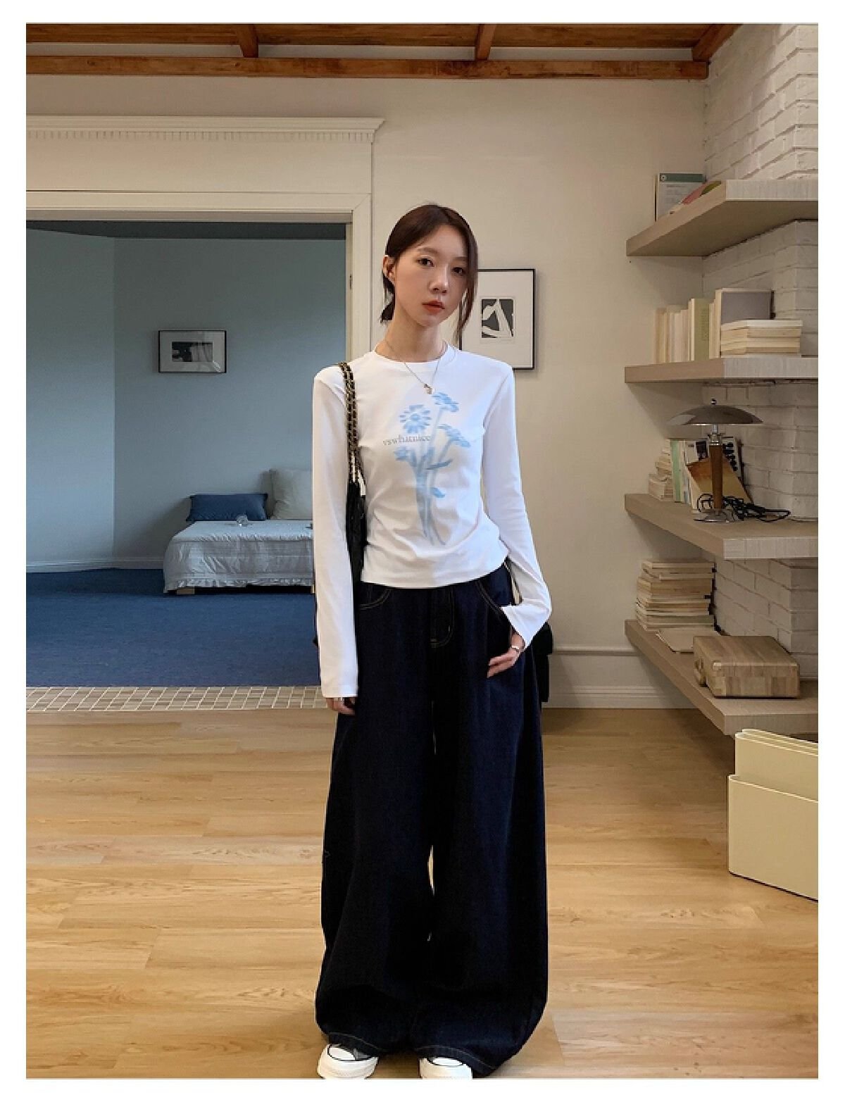 Vapetix S-XL No-exposure waist #New long-sleeved T-shirt, slim-fit base layer with a designer touch, niche and v - 图片 8