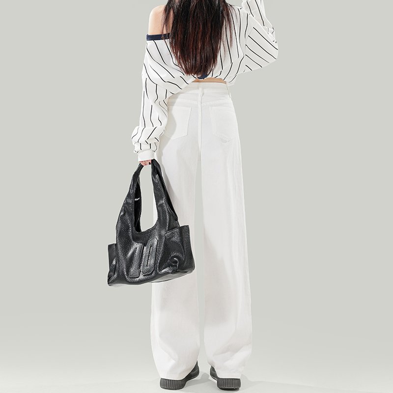 Vapetix XS-2XL Women's High-Waisted White Jeans with a Slimming Design for 2026 Spring and Summer, Featuring Pleat - 图片 9